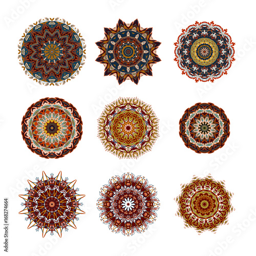Fototapeta Naklejka Na Ścianę i Meble -  Mandalas collection. Round Ornament Pattern. Vintage decorative elements. Hand drawn background. Islam, Arabic, Indian, ottoman motifs.