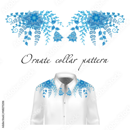 Vector design for collar shirts and blouses. Colorful ethnic flowers neck line. Embroidery for Fashion