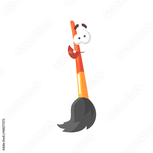 Cartoon paint brush comic character, humanized paintbrush with funny face vector Illustration