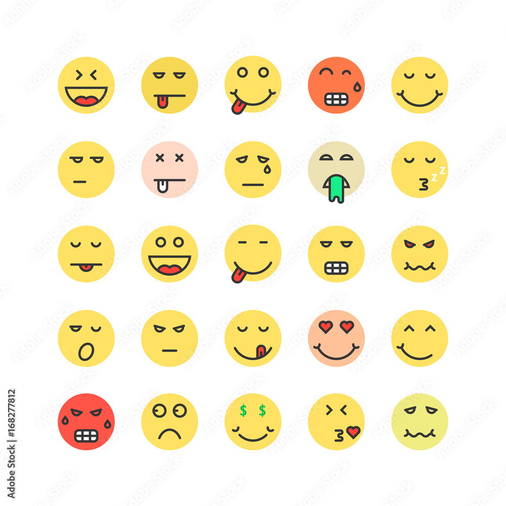 set of colored emoji icon set of colored emoji icon