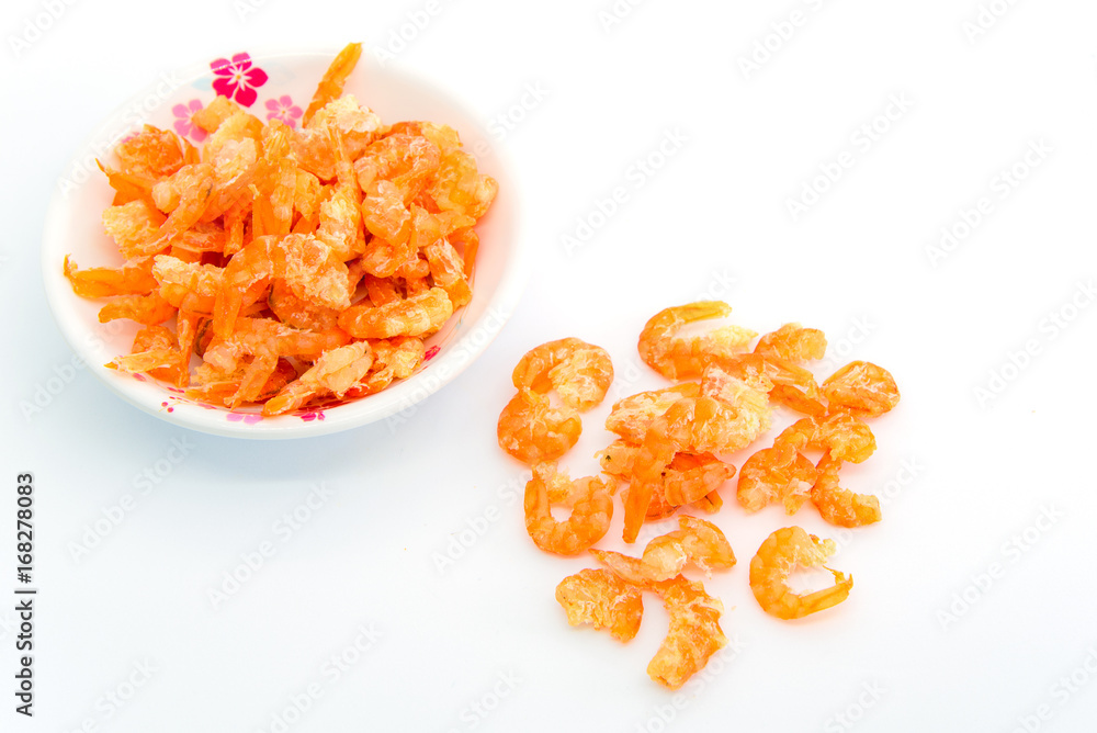 Dried shrimp on a white background Dried shrimp on a white background