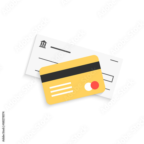 bank check and golden credit card with shadow