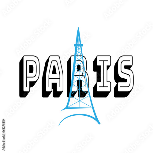 Lettering Paris and eiffel tower on white background