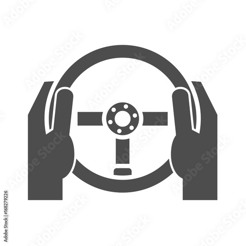 Hands holding steering wheel icon concept