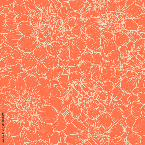 Fototapeta Naklejka Na Ścianę i Meble -  beautiful monochrome vintage colors seamless background dahlia Hand-drawn. Design for greeting cards and invitations of wedding, birthday, Valentine s Day, mother s day and other seasonal holiday.