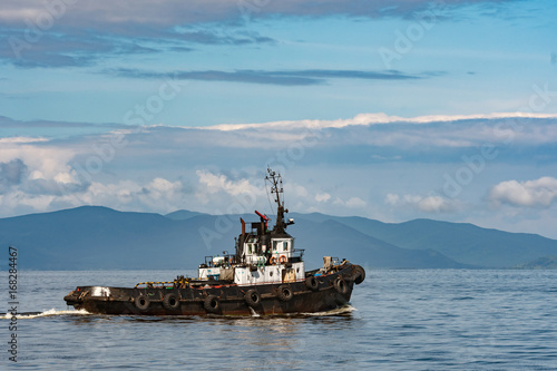 Ship in the sea far from shore