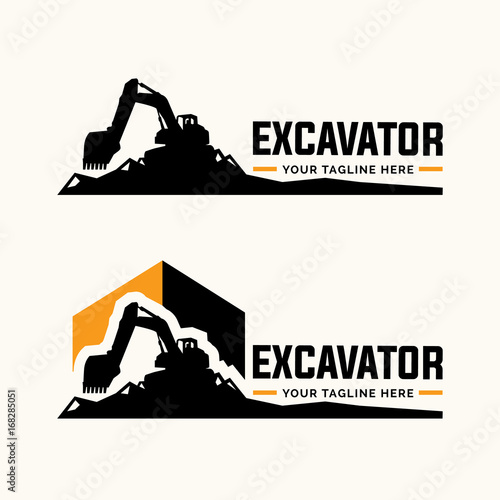 Excavator and backhoe logo template. photo