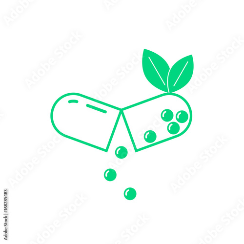 green opened pill with leaf