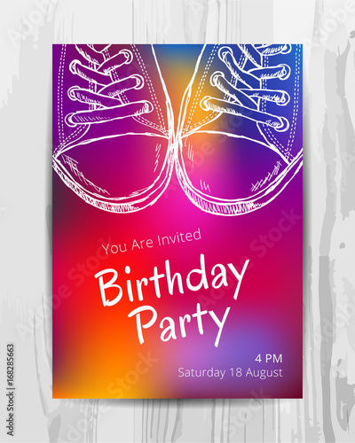 Birthday party invitation card. Teenage party flyer.