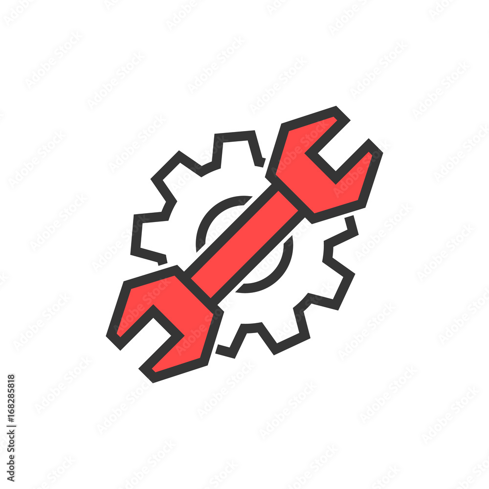 simple thin line wrench and gear logo simple thin line wrench and gear logo