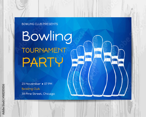 Bowling party invitation card. Sport tournament flyer.