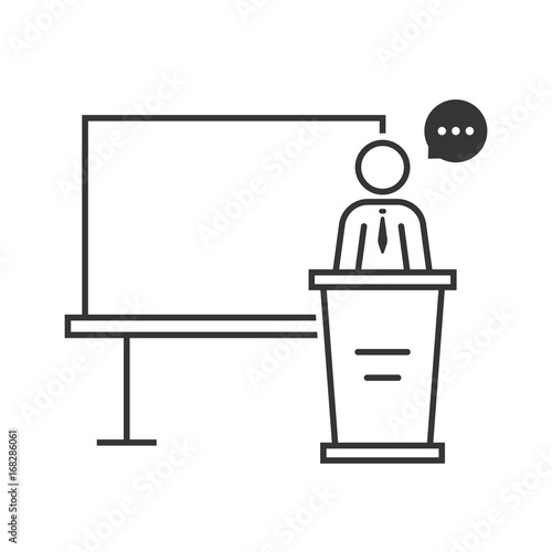 thin line spokesperson with black board