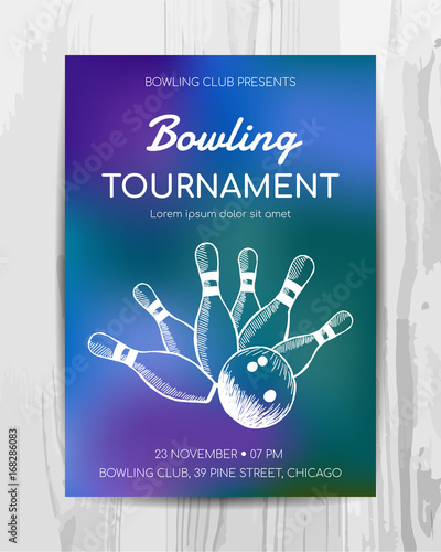 Bowling party invitation card. Sport tournament flyer.