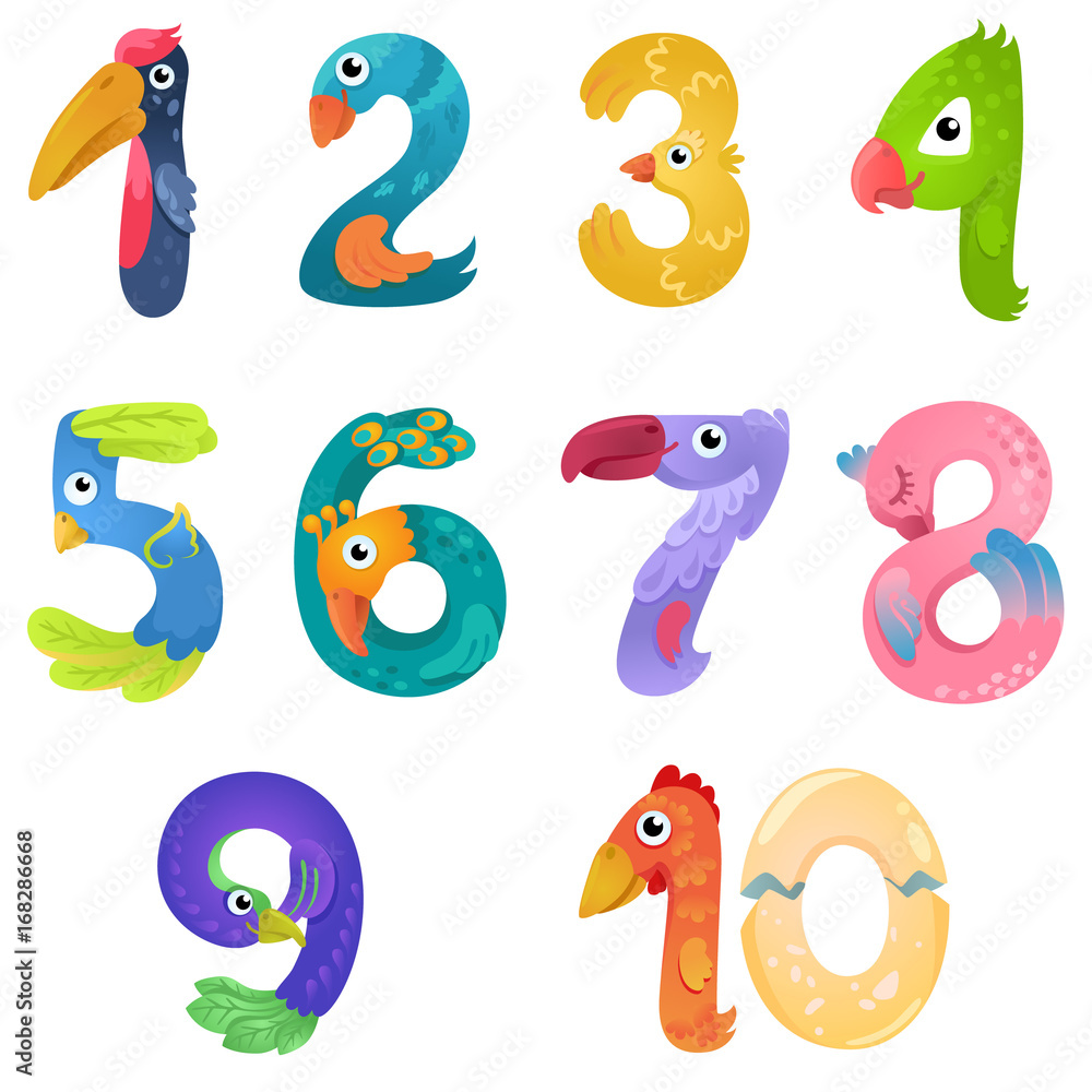 Numbers like birds in fairy style / There are numbers from one to ten in fairy style like different birds. Bright and colorful gradient illustration
Numbers like birds in fairy style / There are numbers from one to ten in fairy style like different birds. Bright and colorful gradient illustration
