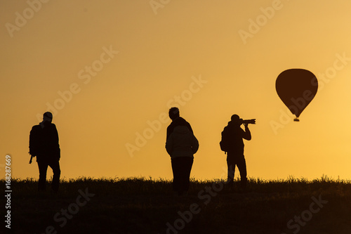 Photographers taking pictures of balloons in Cappadocia  Turkey