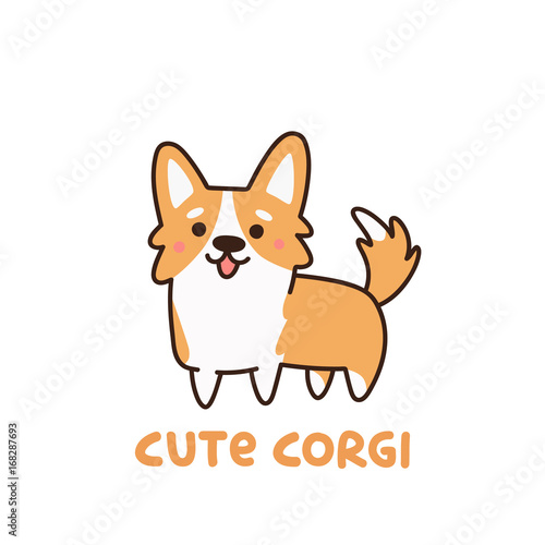 Cute dog breed welsh corgi. Funny cartoon character in kawaii style. Adorable animal. Vector illustration isolated on white background