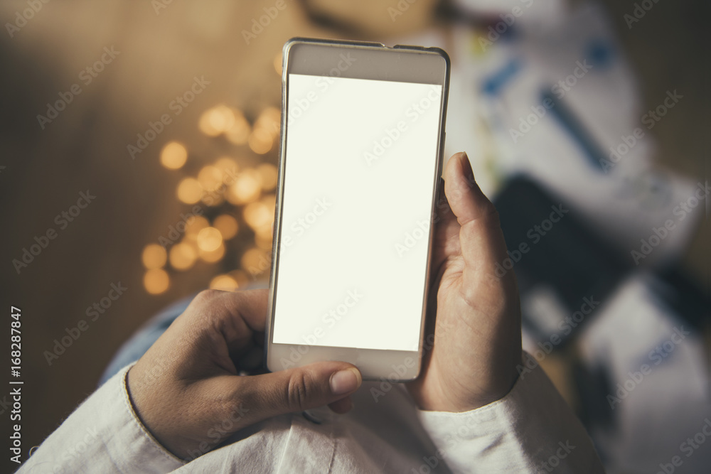 Girl with a smart phone with blank display Girl with a smart phone with blank display