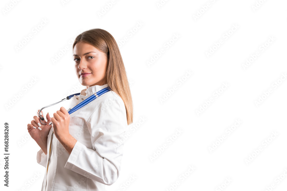 Smiling medical doctor woman with stethoscope. Smiling medical doctor woman with stethoscope.