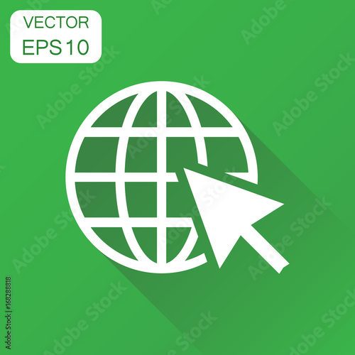 Go to web icon. Business concept network internet search pictogram. Vector illustration on green background with long shadow.