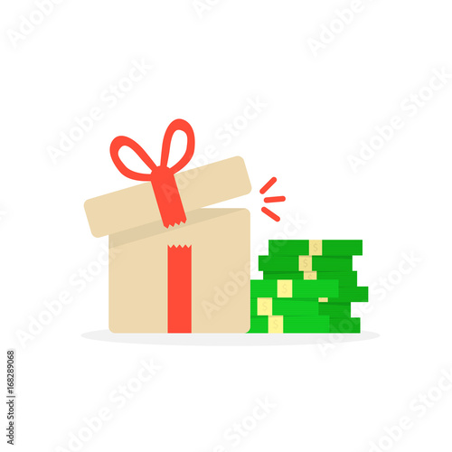 open gift box with pile of money