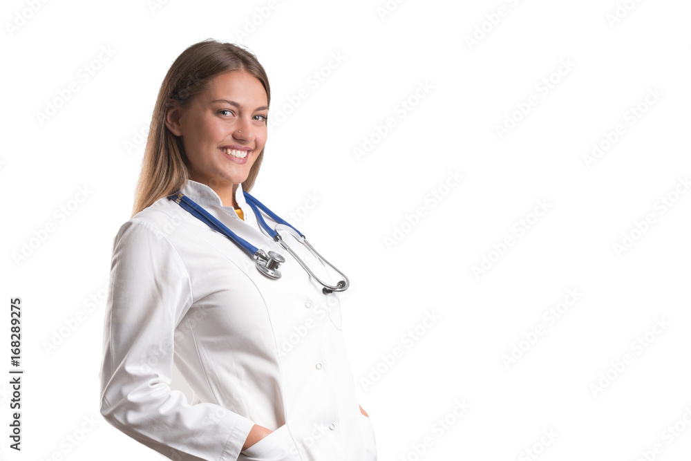 Smiling medical doctor woman with stethoscope. Smiling medical doctor woman with stethoscope.