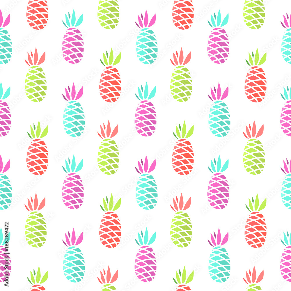 Seamless summer pattern with pineapple on a white background. It can be used for packaging, wrapping paper, textile and etc. Seamless summer pattern with pineapple on a white background. It can be used for packaging, wrapping paper, textile and etc.