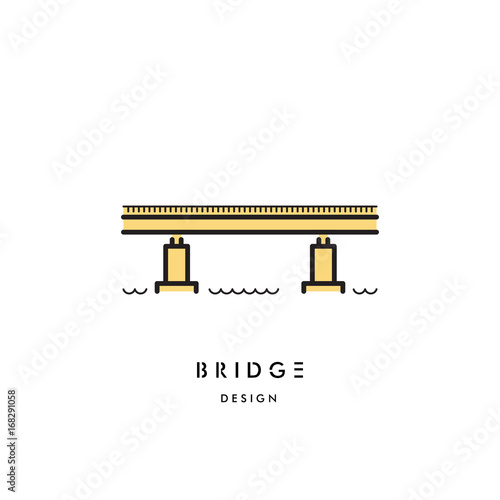 Vector logo of a simple girder bridge, the symbol connecting the two banks of the river. Icon of the bridge drawn in the linear style