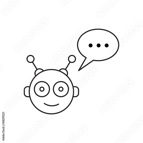 chatbot and speech bubble outline concept of app, media soft dialogue script, Robot outline icon style graphic logotype design isolated on white background