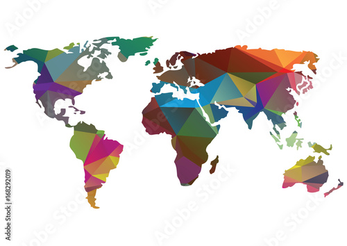 bright vector low polygons world map silhouette isolated on white background