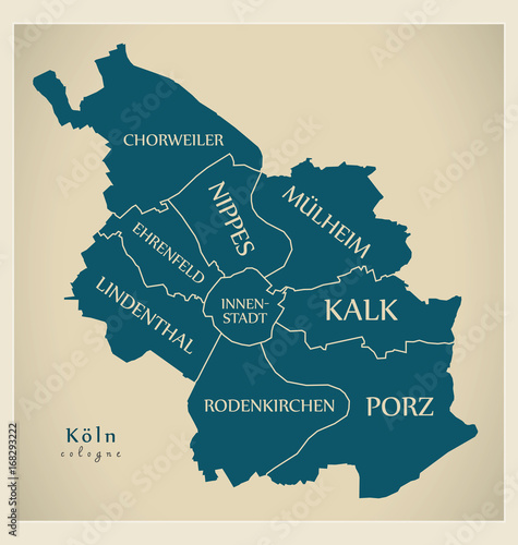 Modern Map - Cologne city of Germany DE