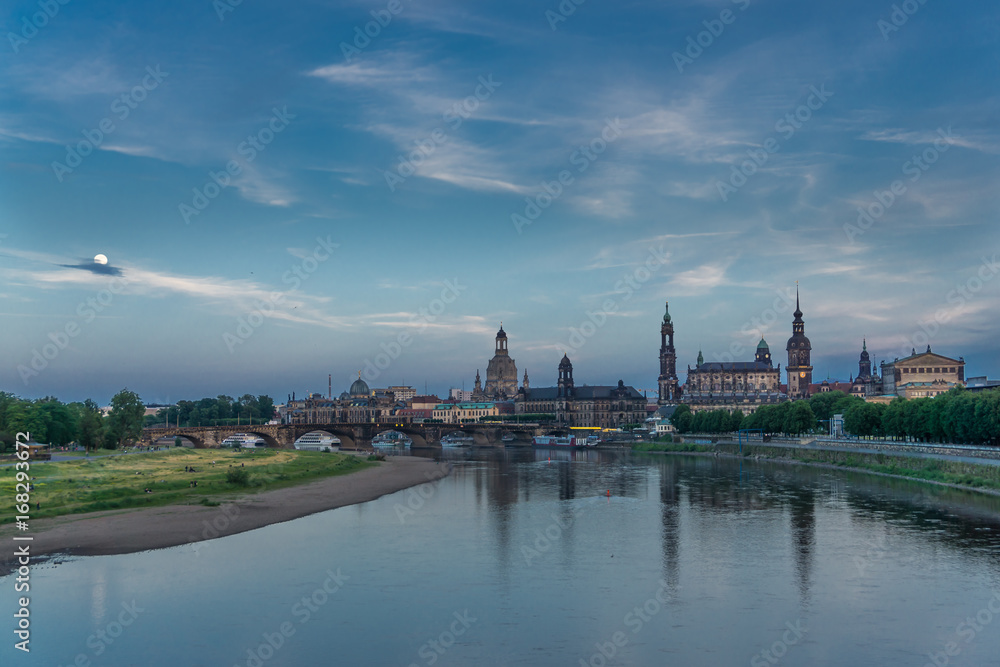 Panorama of the German city Dresden at dawn