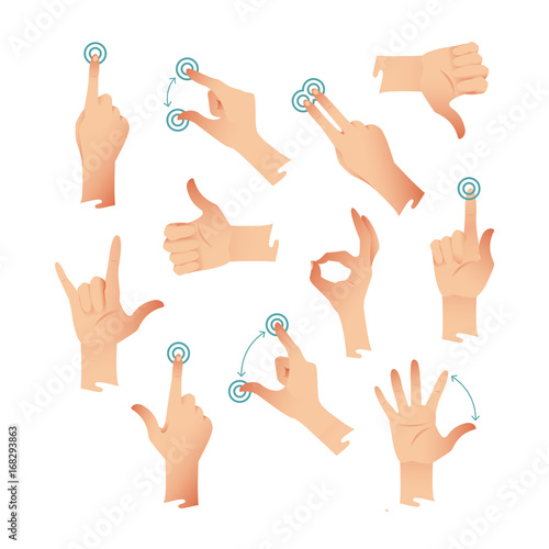 Set of human hands applause tap helping action gestures. Vector illustration