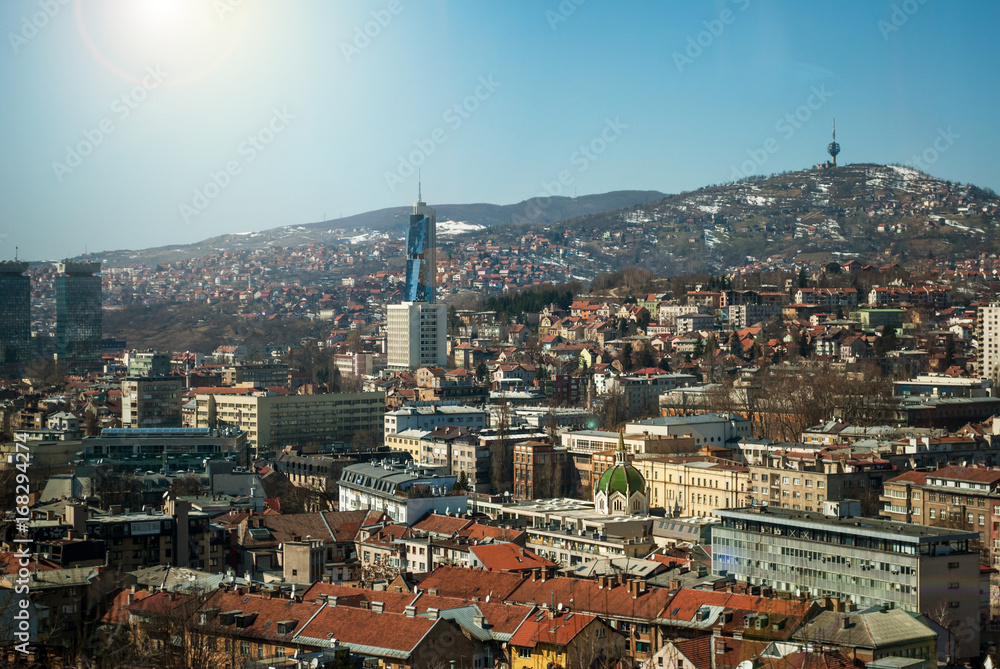 Panoramic view of the city of Sarajevo, Bosnia, with the environment