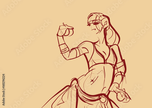 tribal belly dancer with cymbals holding expressive impressive p