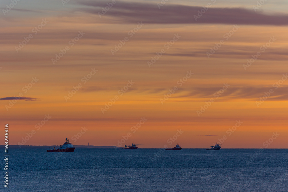Aberdeen Bay and ships at dawn. Aberdeen Bay and ships at dawn.