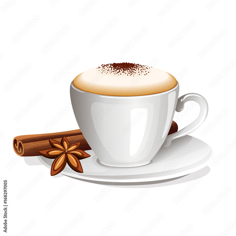 cappuccino with cinnamon stick and anise star cappuccino with cinnamon stick and anise star