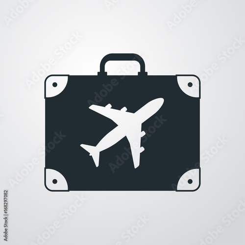 Icono plano maleta con avion en fondo degradado