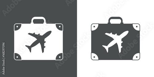 Icono plano maleta con avion gris y blanco