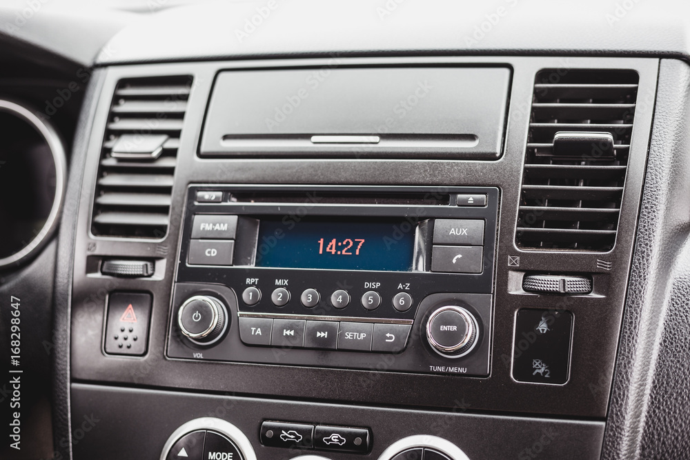 Close up of car control panel, car dashboard Close up of car control panel, car dashboard