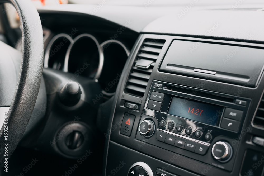 Car interior, control panel, dashboard, radio system Car interior, control panel, dashboard, radio system