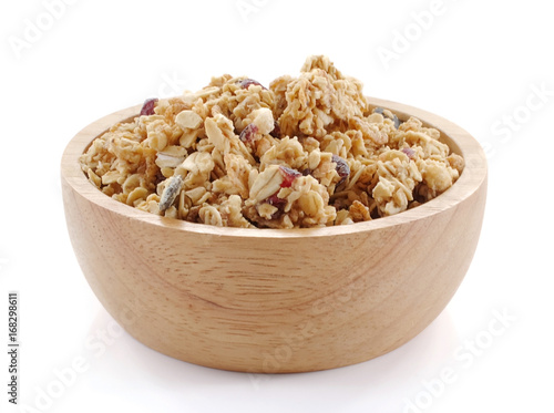 granola close up isolated on white background.