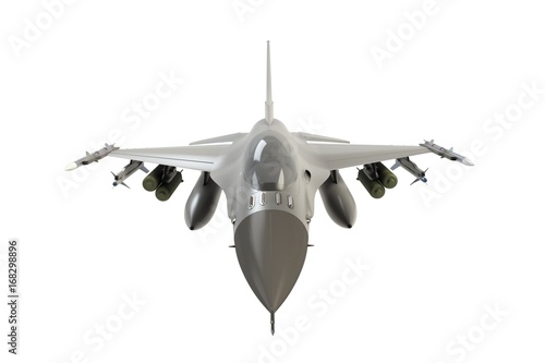 Konstfotografi Front view of F16, american military fighter plane on white background, 3D rende