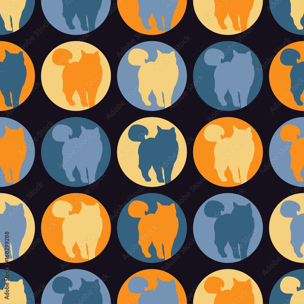 Polka dot seamless pattern. The cat in the circle. Textile rapport. Polka dot seamless pattern. The cat in the circle. Textile rapport.