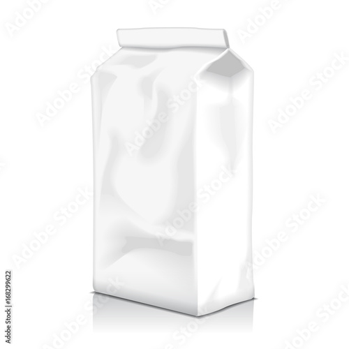 Blank Paper Food Bag Package Of Coffee, Flour, Sugar, Pepper, Snacks Or for Takeaway food. Vector Mockup Template For Product Pack