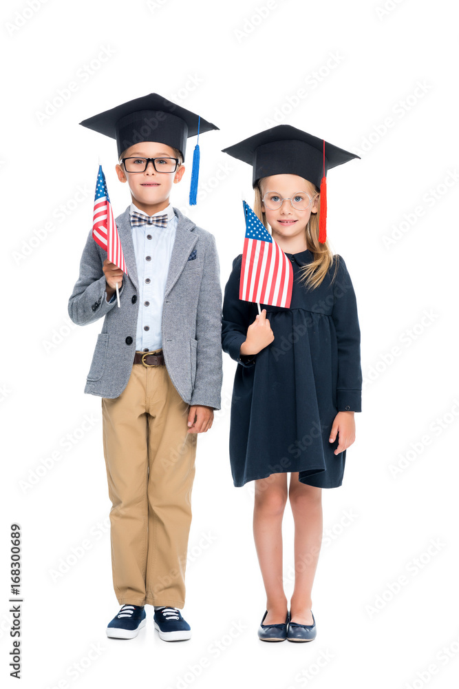 pupils in graduation hats with usa flags pupils in graduation hats with usa flags