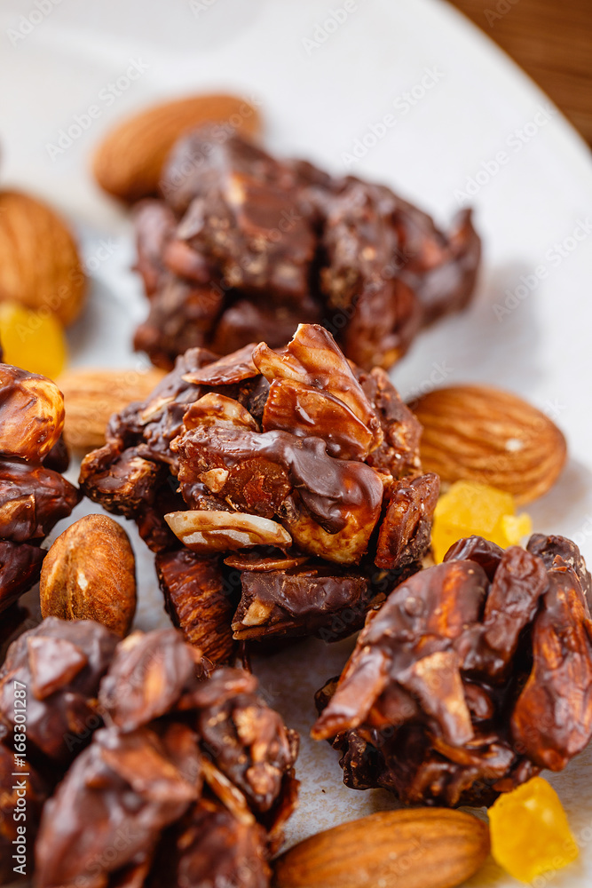 Homemade chocolate and nuts snack balls Homemade chocolate and nuts snack balls