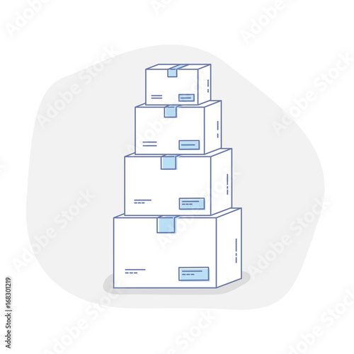 Boxes, Cargo or Parcel Delivery, Storage of goods. Pile of stacked sealed carton goods cardboard boxes