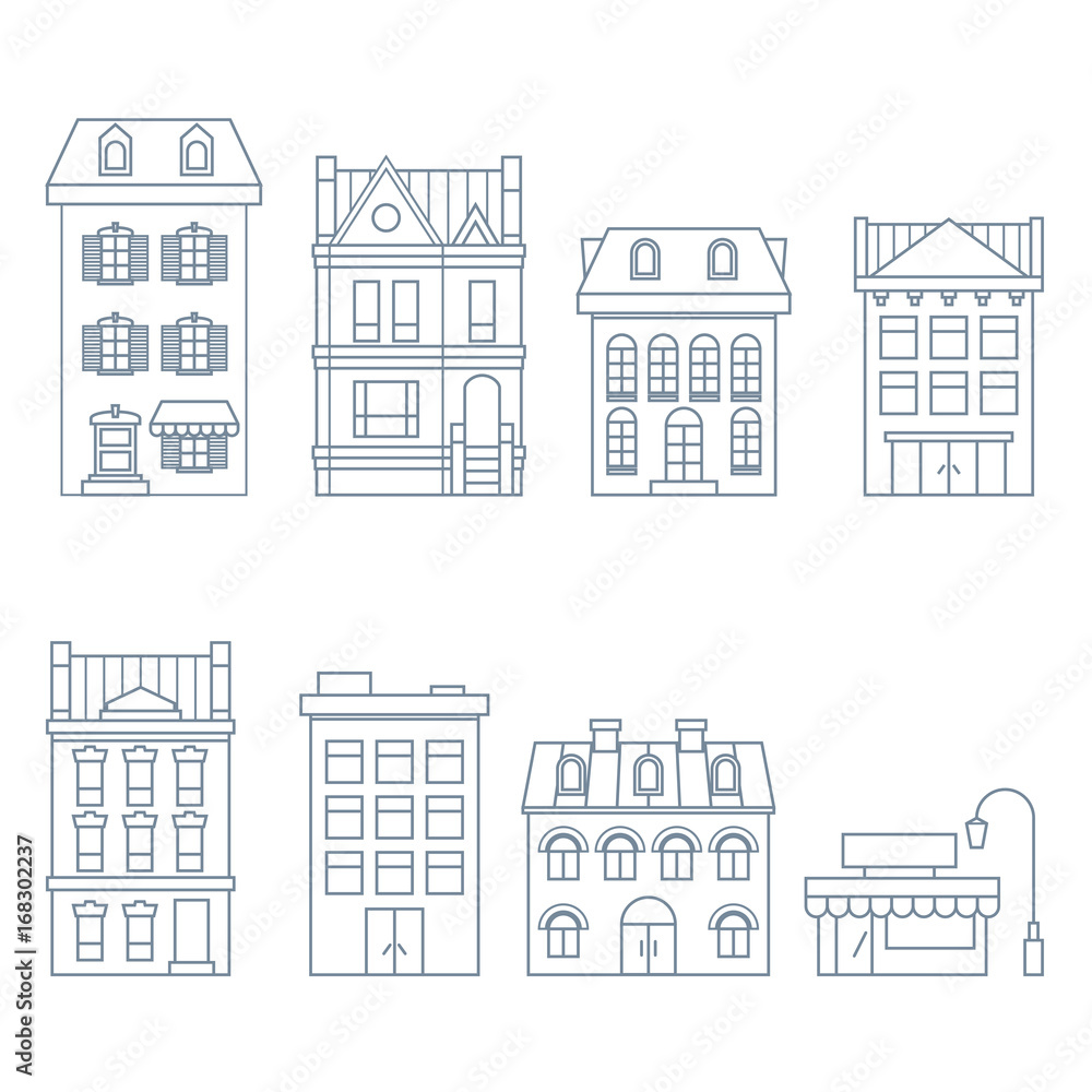 Buildings and houses in european style - townhouse, condo and hotel