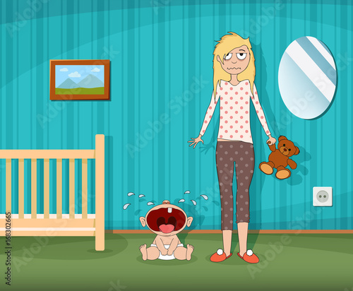 Woman is standing next to a crying child.