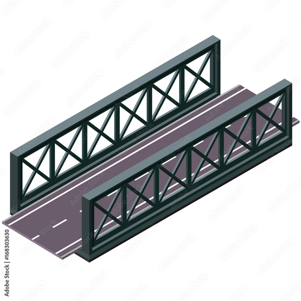 Vector bridge in isometric 3d perspective isolated on white background